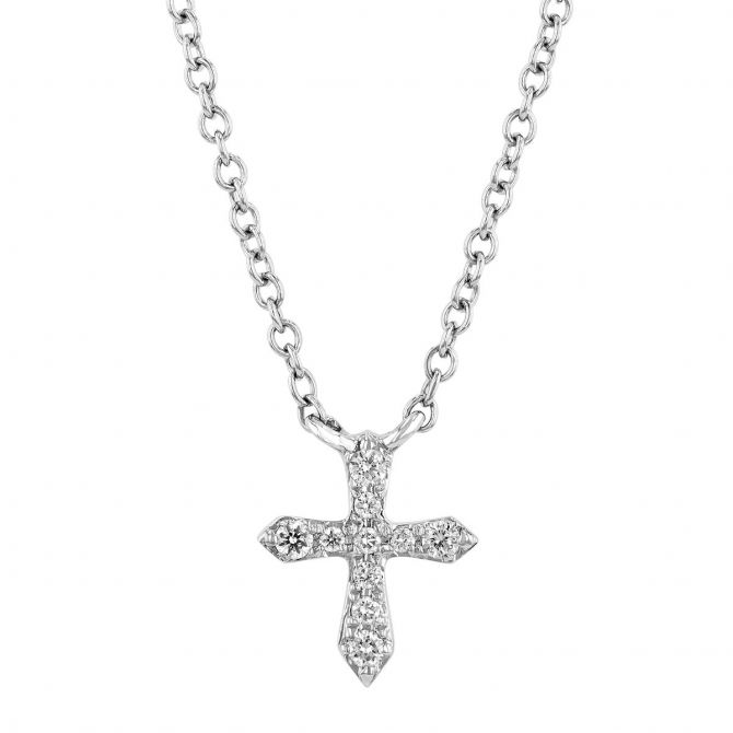 10 Diamond Cross Necklace in White Gold, 18"